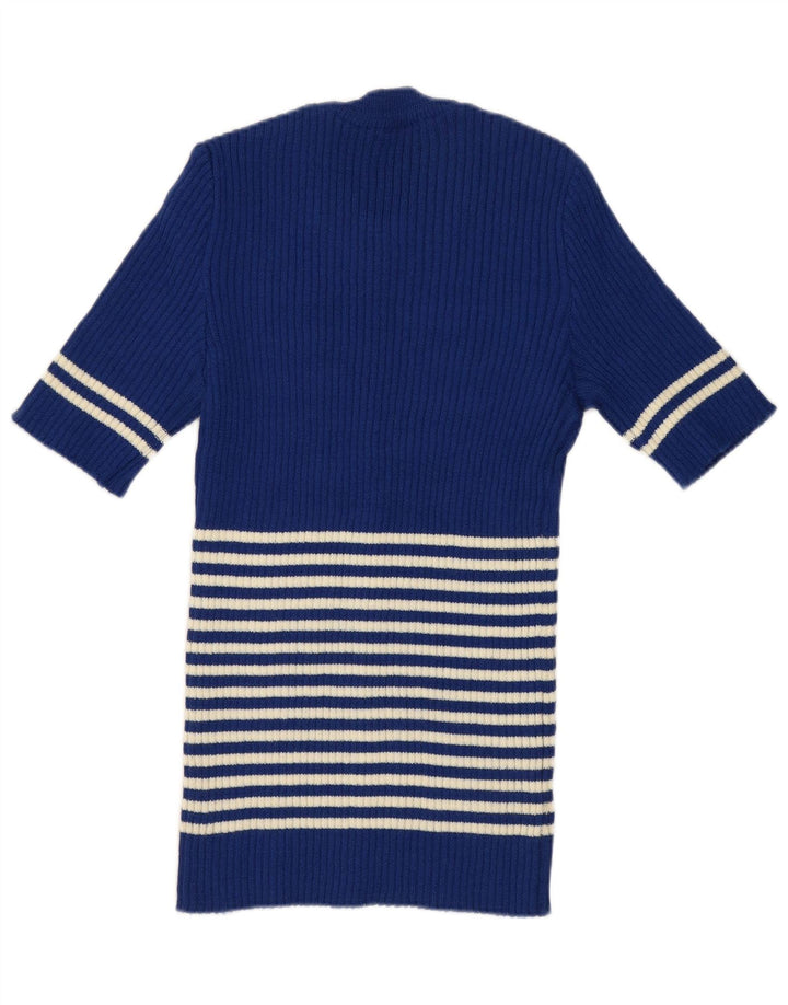 Vintage Womens Crew Neck Jumper Sweater UK 12 Medium Blue Striped