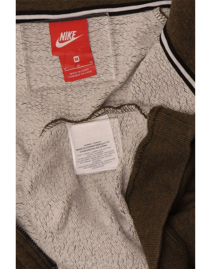 NIKE Womens Zip Neck Sweatshirt Jumper UK 14 Medium Khaki Cotton