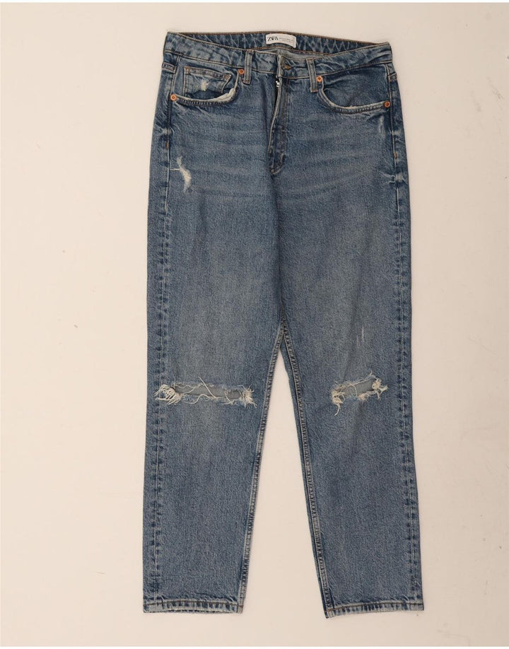 ZARA Womens Distressed Straight Jeans EU 42 Large W32 L27 Blue