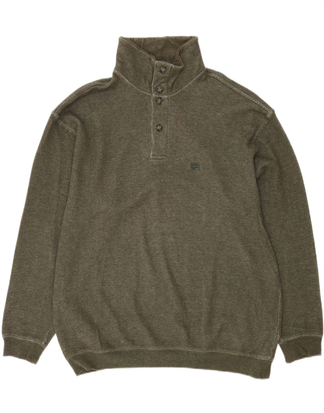 Globe Trotter Mens Button Neck Sweatshirt Jumper Large Khaki Cotton