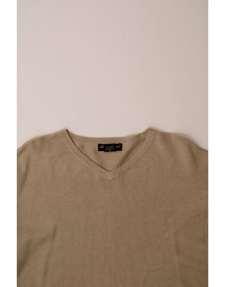 EDDIE BAUER Mens Short Sleeve V-Neck Jumper Sweater  XL Beige Cotton Vintage Eddie Bauer and Second-Hand Eddie Bauer from Messina Hembry 
