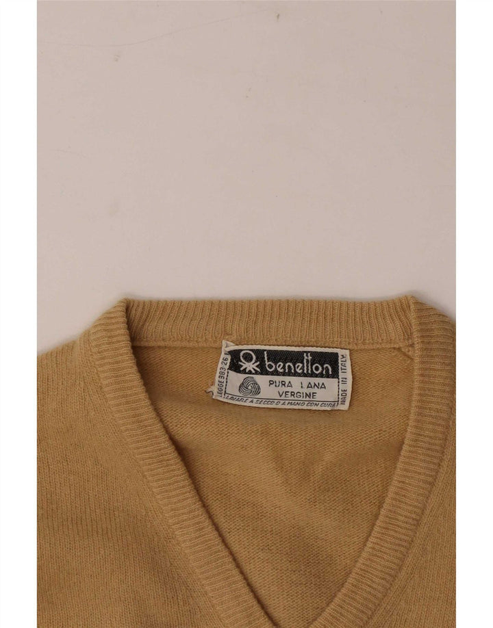 Benetton Womens V-Neck Jumper Sweater UK 10 Small Beige Wool