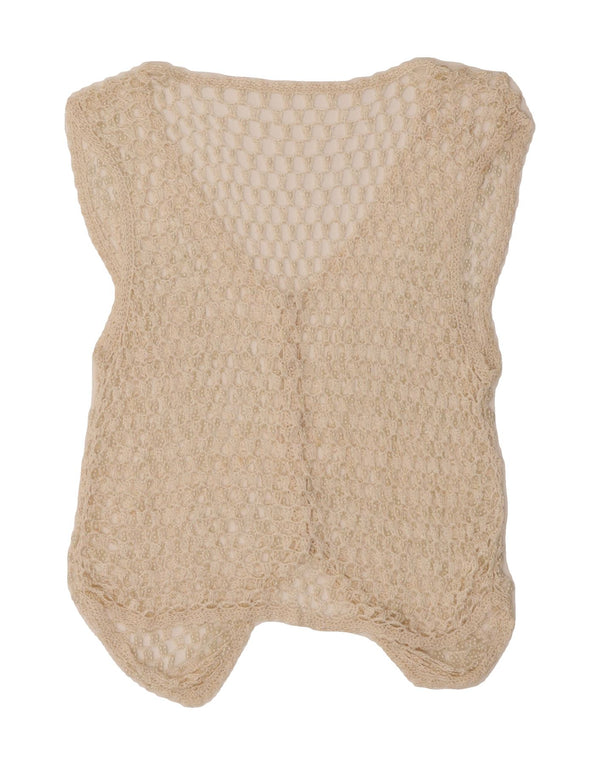VINTAGE Womens Sleeveless Crochet Cardigan Top UK 12 Medium Off White