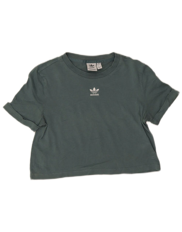 Adidas Womens Crop T-Shirt Top UK 8 Small Green Bomuld