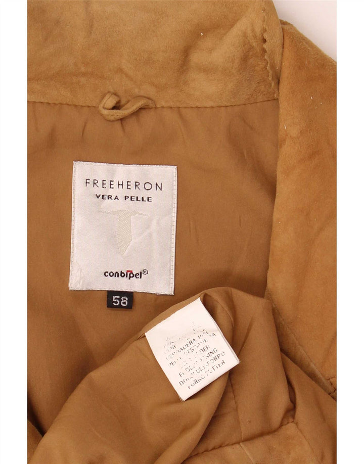 Conbipel Mens Free Heron Suede Overcoat IT 58 2XL Beige Leather