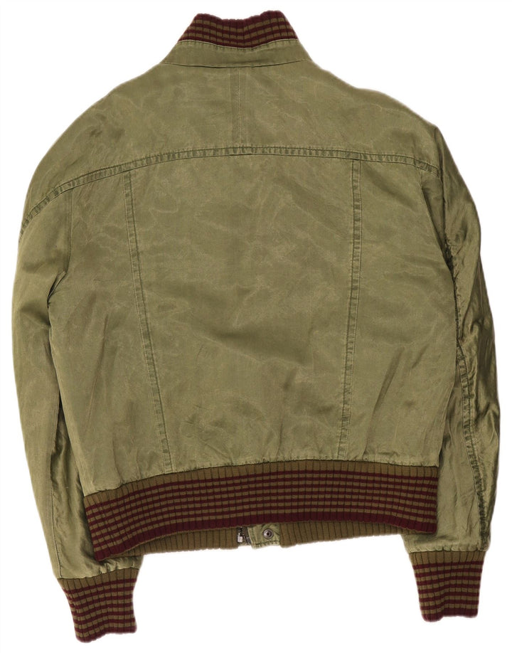 Iceberg Mens Graphic Bomber Jacket UK 42 XL Green Cotton