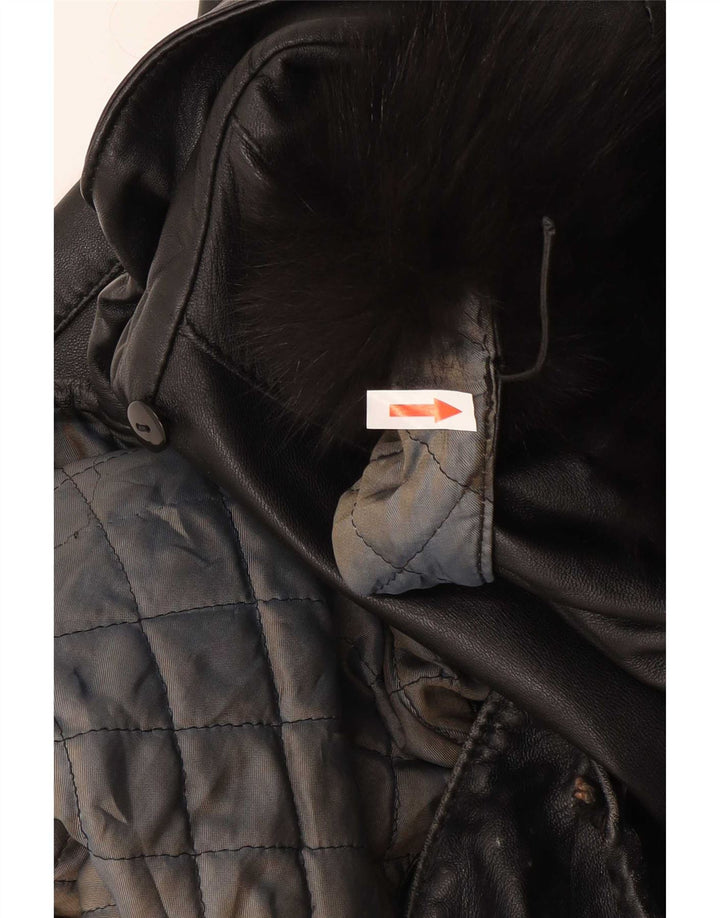 Basetti Chaqueta de cuero con capucha para mujer IT 46 Large Black