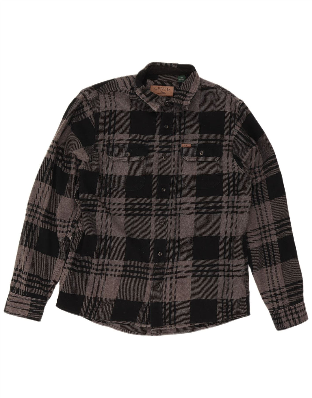 Camicia da uomo in flanella Orvis, cotone a quadri neri grandi