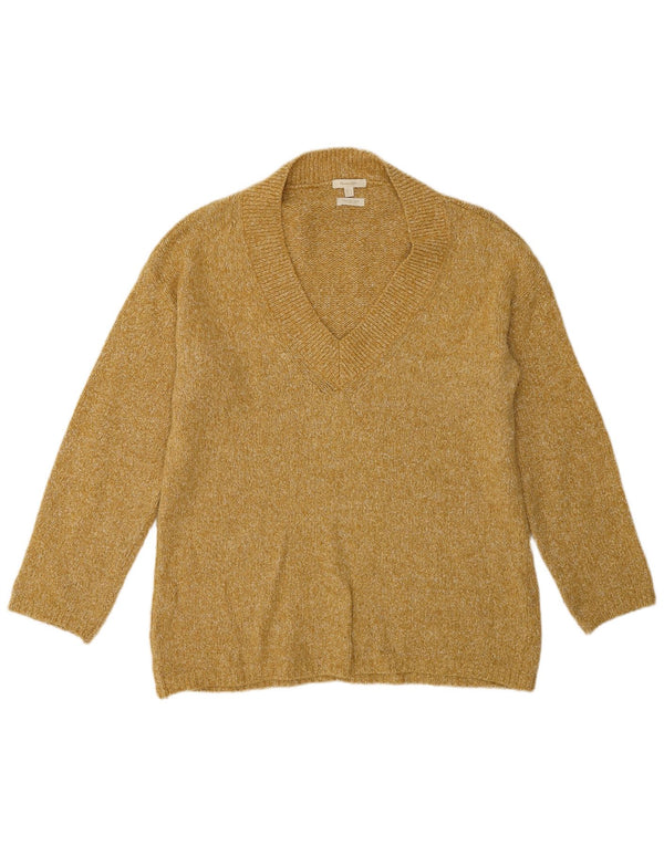Massimo Dutti Womens V-Neck Jumper Sweater UK 10 Small Yellow Flecked