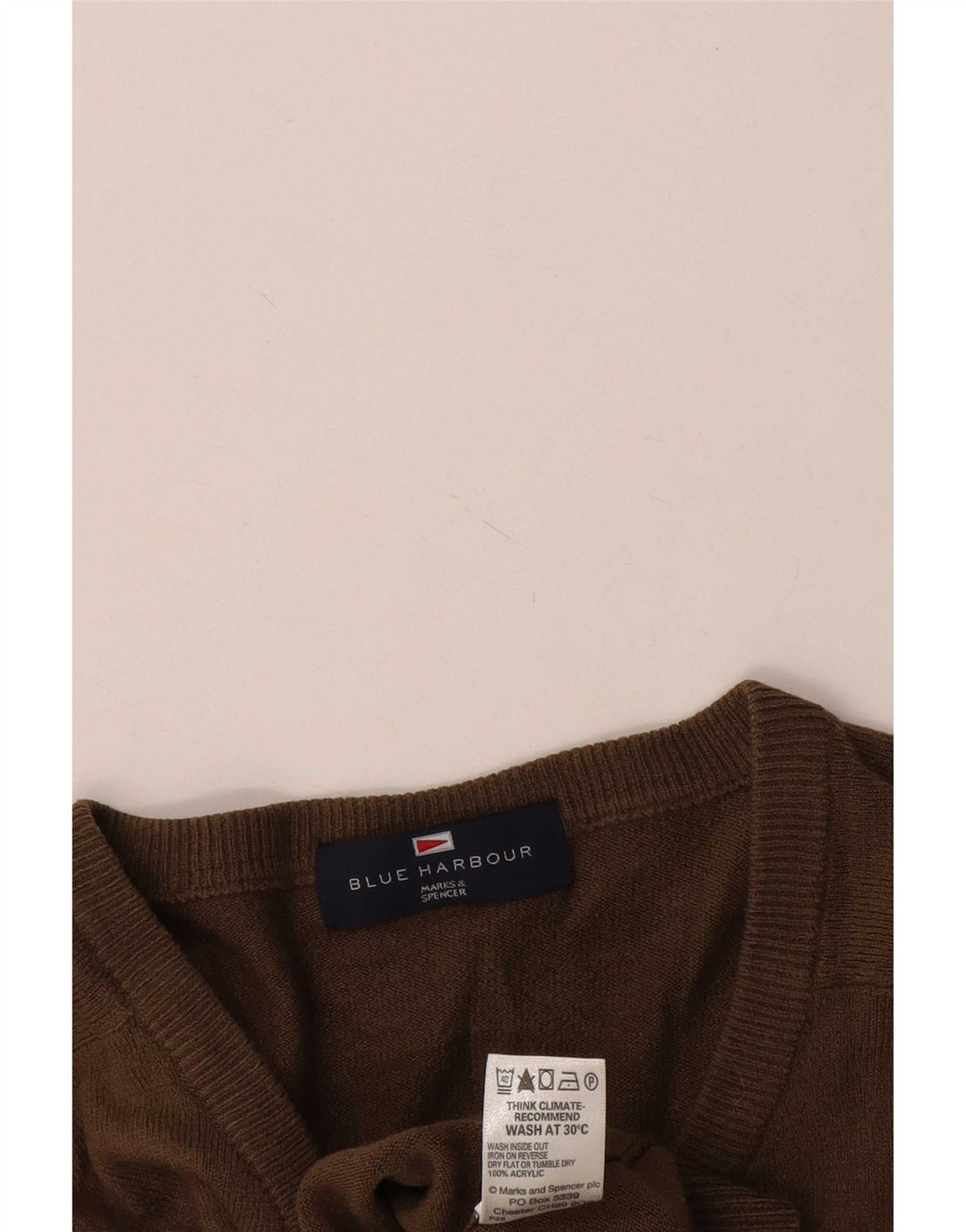 Marks & Spencer Mens Blue Harbour V-Neck Jumper Sweater Large Brown Acrylic