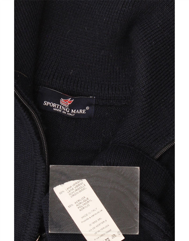 Sporting Mare Herren-Pullover mit Reißverschluss am Hals, groß, marineblaue Schurwolle