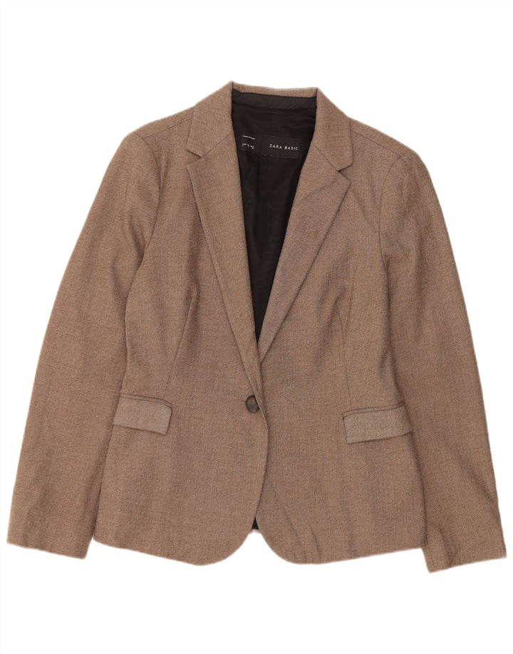 Zara Womens 1 Button Blazer Jacket UK 14 Large Brown Polyester