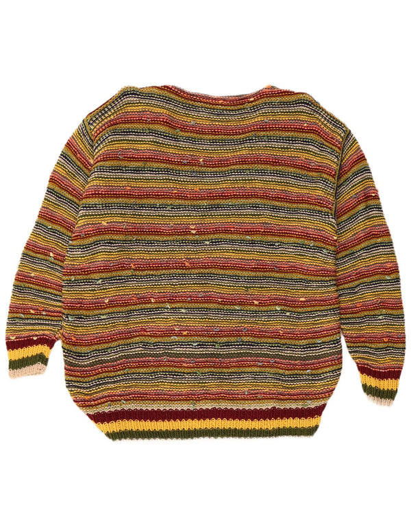 Vintage mujer V-cuello jumper suéter Reino Unido 16 grande multicolor rayas