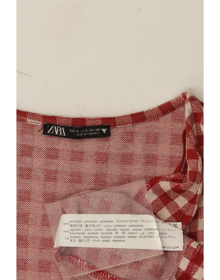 Zara Womens A-Line Dress UK 8 Small Red Gingham Polyester