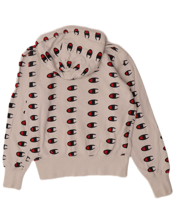 Champion Dame Grafisk Relaxed Fit Hoodie Jumper UK 10 Small White Sports
