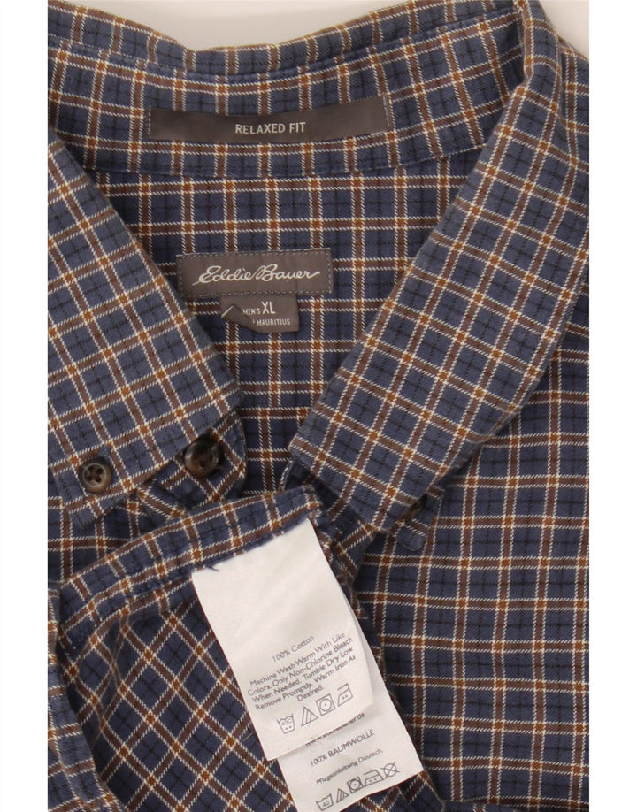 EDDIE BAUER Mens Relaxed Fit Shirt XL Blue Check Cotton Vintage Eddie Bauer and Second-Hand Eddie Bauer from Messina Hembry 