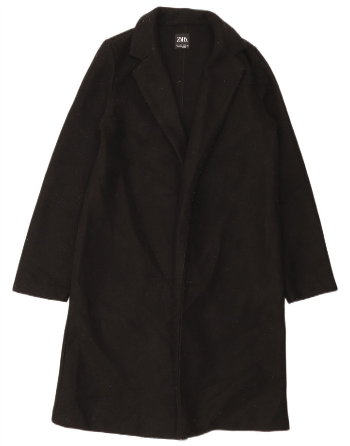 Sobretudo aberto feminino Zara UK 10 pequeno poliéster preto