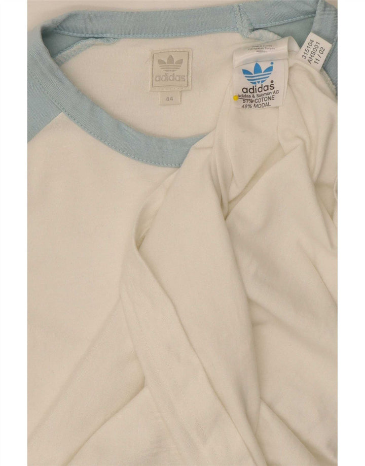 Adidas Womens Graphic Top 3/4 Sleeve IT 44 Medium White Colourblock Cotton