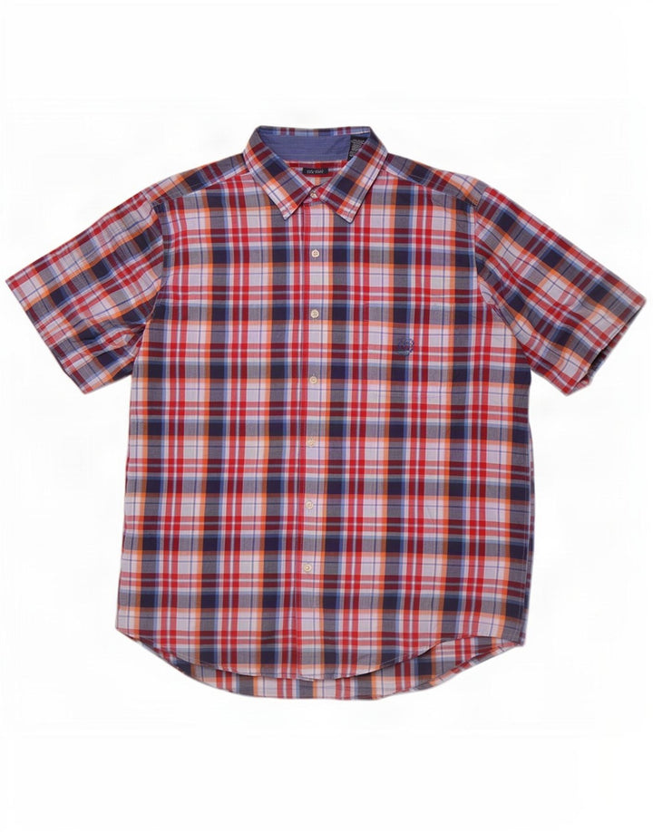 Chaps Chemise à manches courtes pour homme en coton à carreaux multicolores