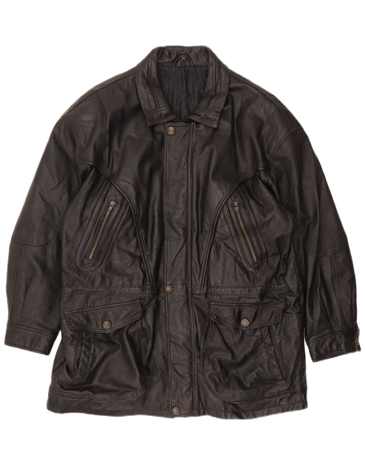 Front Line Mens Leather Jacket UK 50 2XL Black Leather