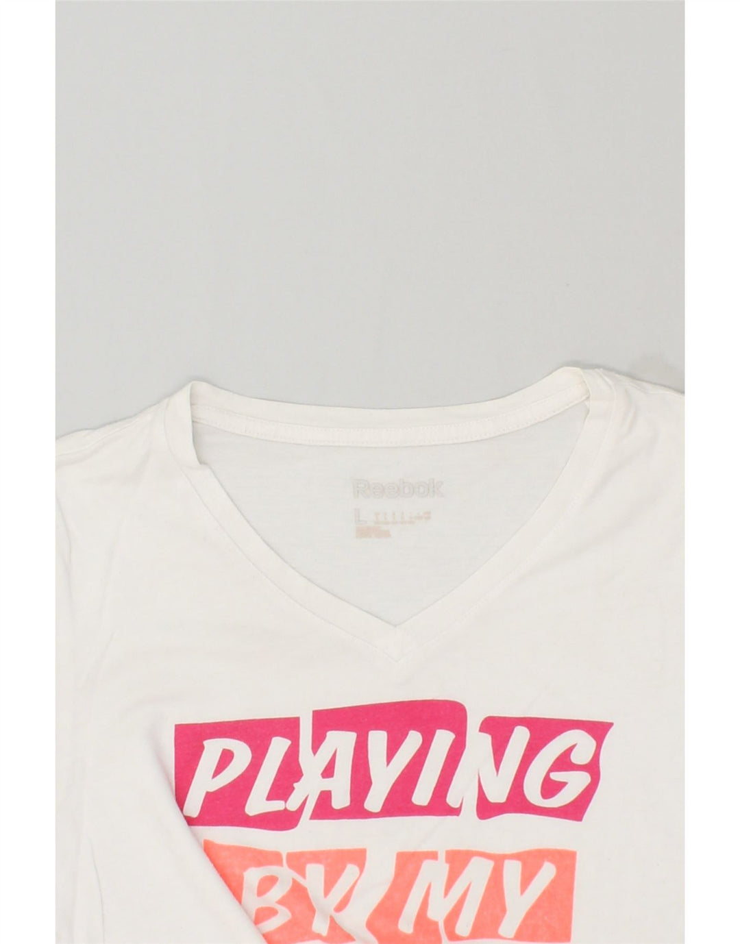 REEBOK Womens Graphic T-Shirt Top UK 14 Large White Vintage Reebok and Second-Hand Reebok from Messina Hembry 