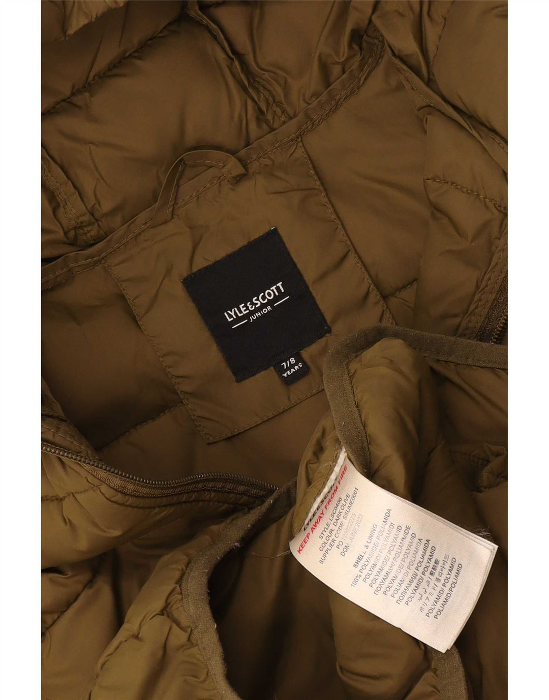 Lyle & Scott Boys Hooded Padded Jacket 7-8 Years Khaki Polyamide