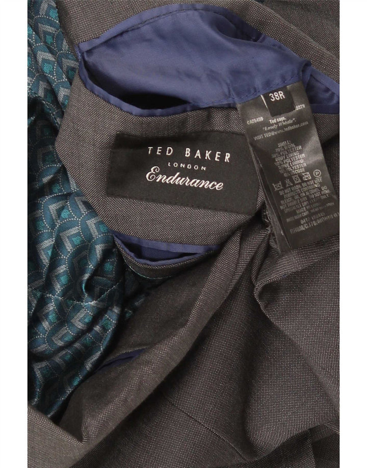 Jaqueta blazer masculina de 2 botões Ted Baker Reino Unido 38 lã cinza médio