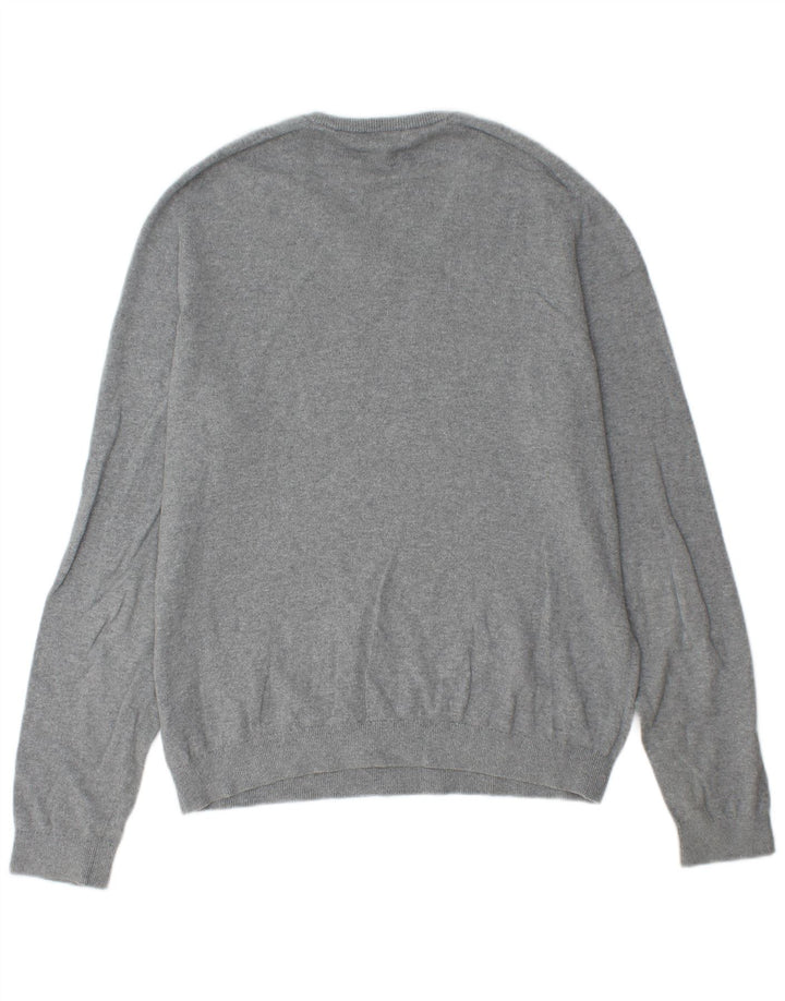 Gap Mens V-Neck Jumper Sweater Large Grey Cotton