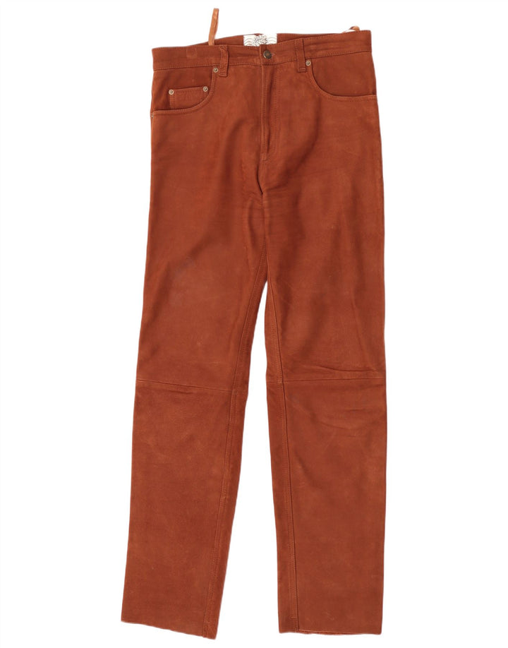 Vintage Mens Leather Trousers W33 L33 Brown Leather
