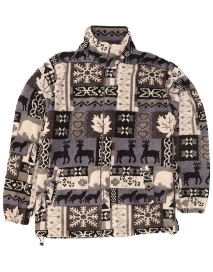 Vintage Mens Fleece Jacket UK 40 Large Grey Fair Isle Polyester