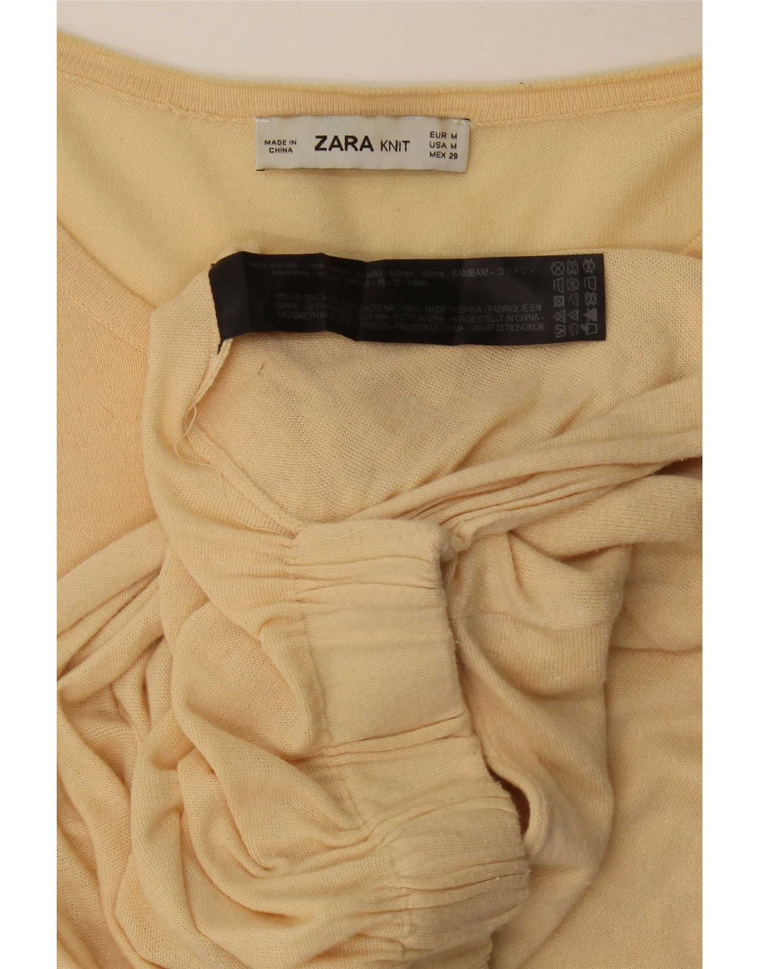 Zara Womens 3/4 Sleeve Blouse Top UK 14 Medium Beige Cotton
