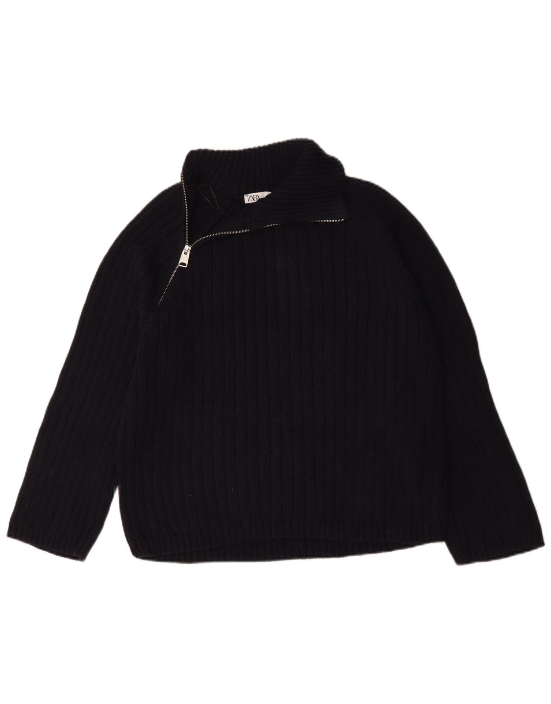Zara Mens Regular Fit Zip Neck Jumper Sweater Small Navy Blue Cotton