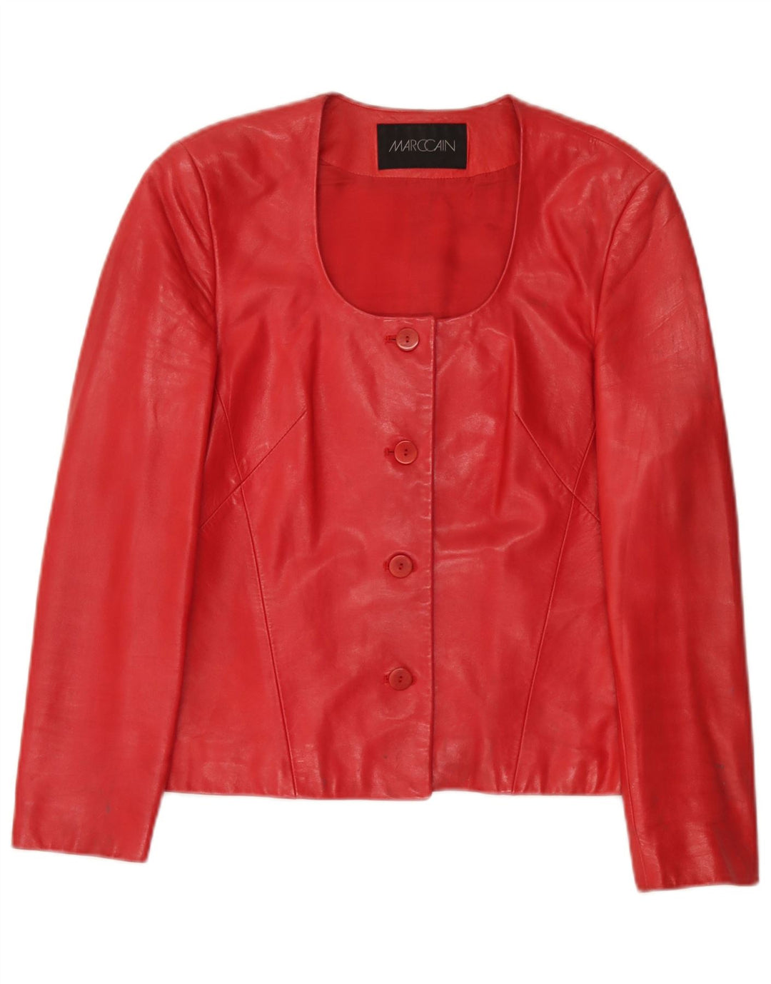 Marc Cain Womens 4 Button Leather Blazer Jacket US Small Red