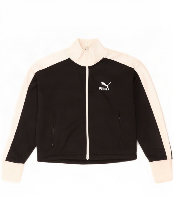 Puma Veste de survêtement courte pour femme UK 6 XS Noir Colorblock Polyester