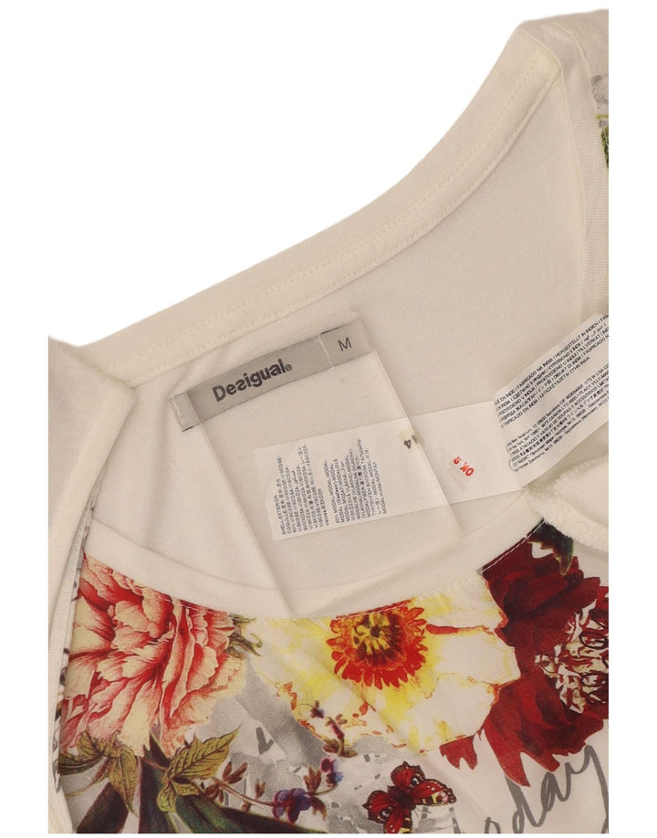 Desigual Womens Graphic Tunic Top UK 12 Medium White Floral Viscose