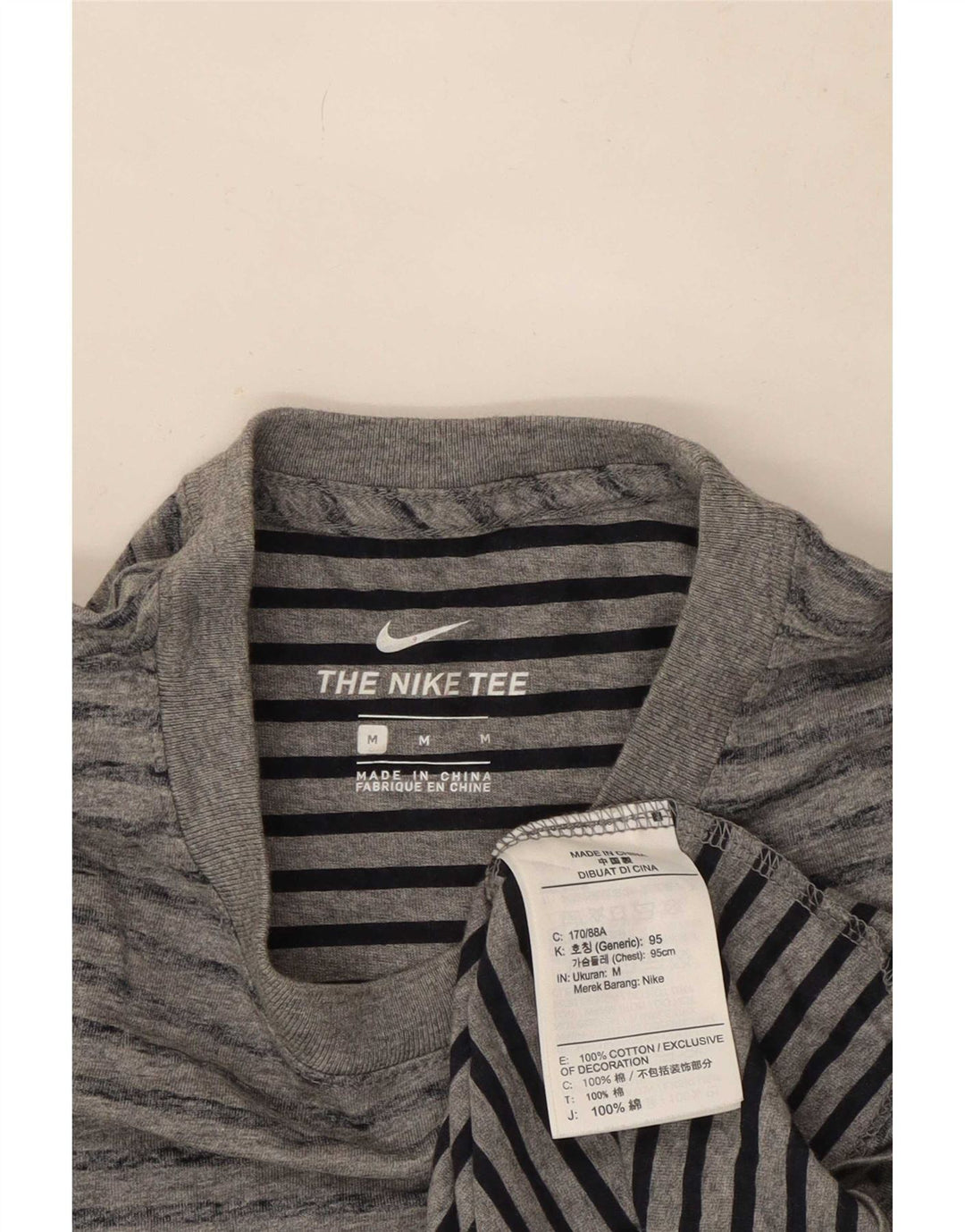 Nike Mens T-Shirt Top Medium Grey Striped Cotton