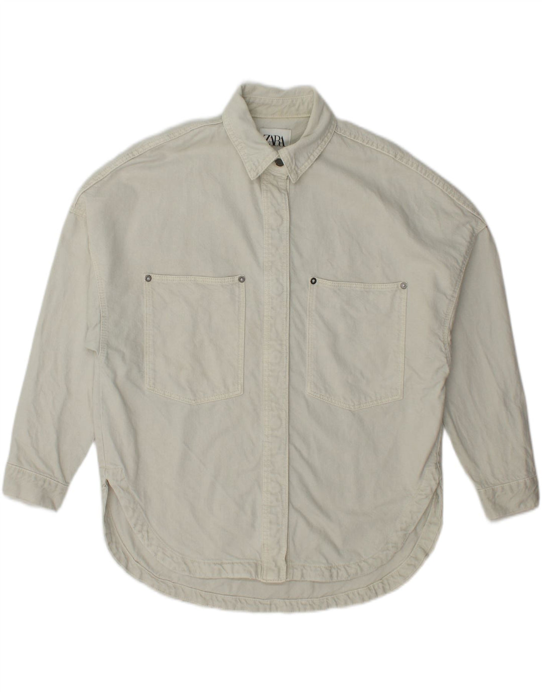 ZARA Womens Oversized Denim Shirt UK 10 Small Off White Cotton Vintage Zara and Second-Hand Zara from Messina Hembry 