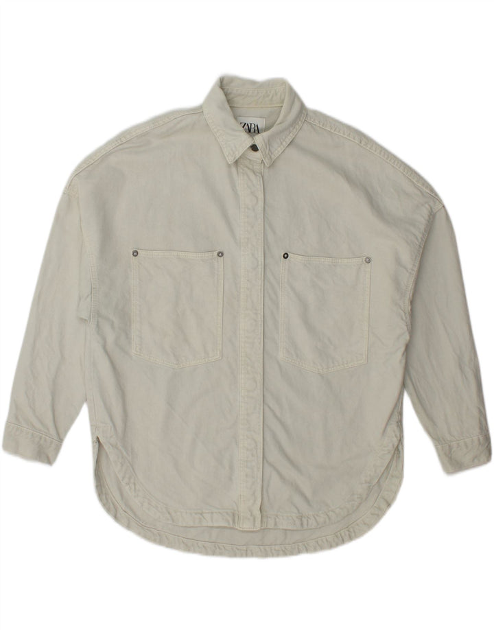 ZARA Womens Oversized Denim Shirt UK 10 Small Off White Cotton Vintage Zara and Second-Hand Zara from Messina Hembry 