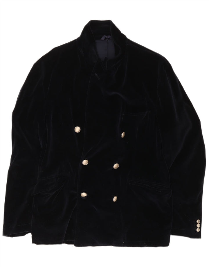 Fraizzoli Herre Velvet Double Breasted Blazer Jacket UK 38 Medium Navy Blue