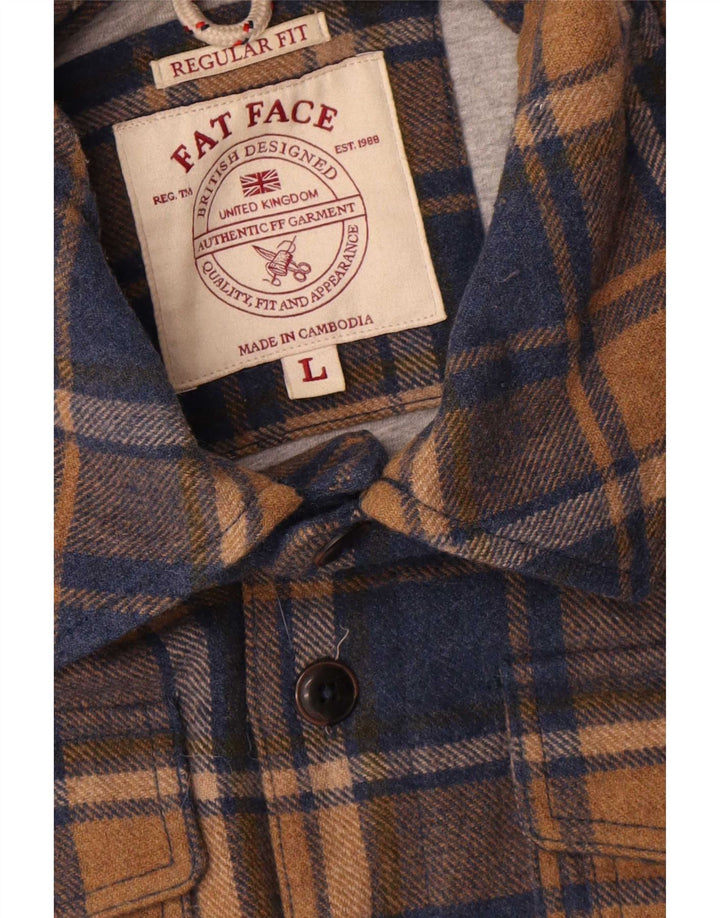 Fat Face Mens Shacket Regular Fit Flannel Shirt Large Blue Check Wool