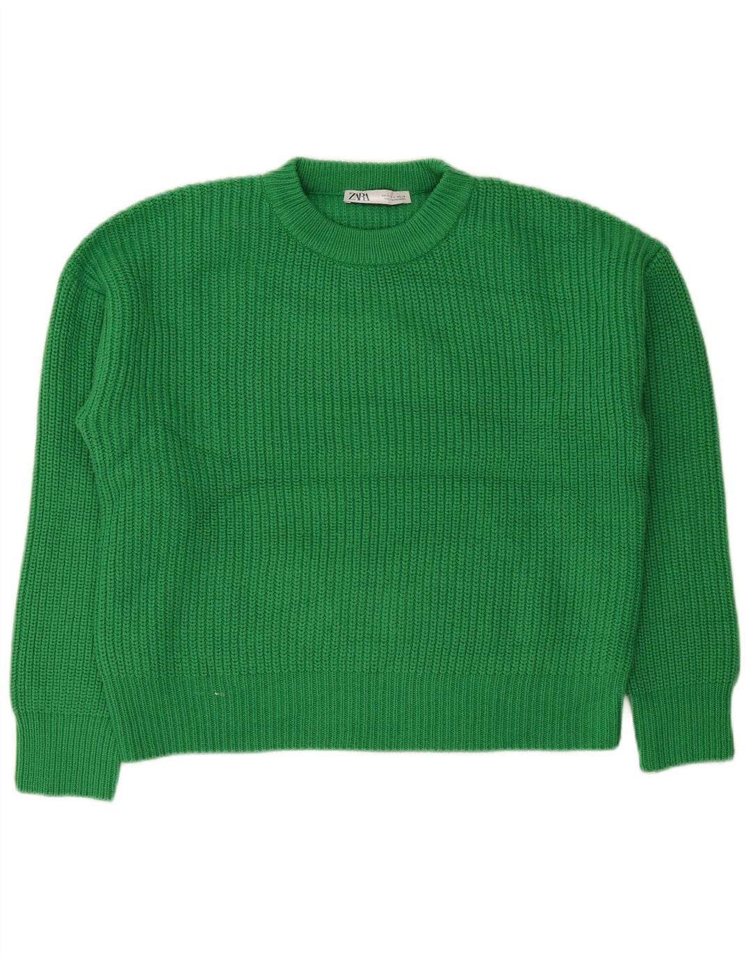 Zara Womens Oversized Crew Neck Jumper Sweater UK 14 Medium Green Acrylic