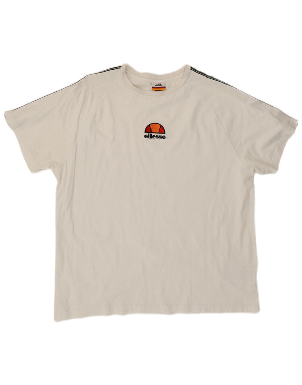 Ellesse Homme T-Shirt Graphique Haut Large Blanc Colorblock Coton