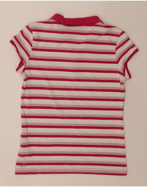 Adidas Womens Polo Shirt UK 12 Médio Rosa Listrado Algodão