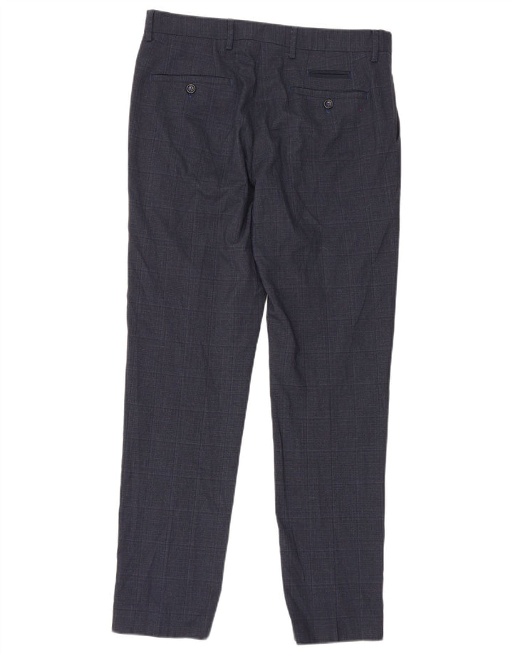 Penguin Mens Slim Suit Trousers W32 L30 Navy Blue Check Polyester