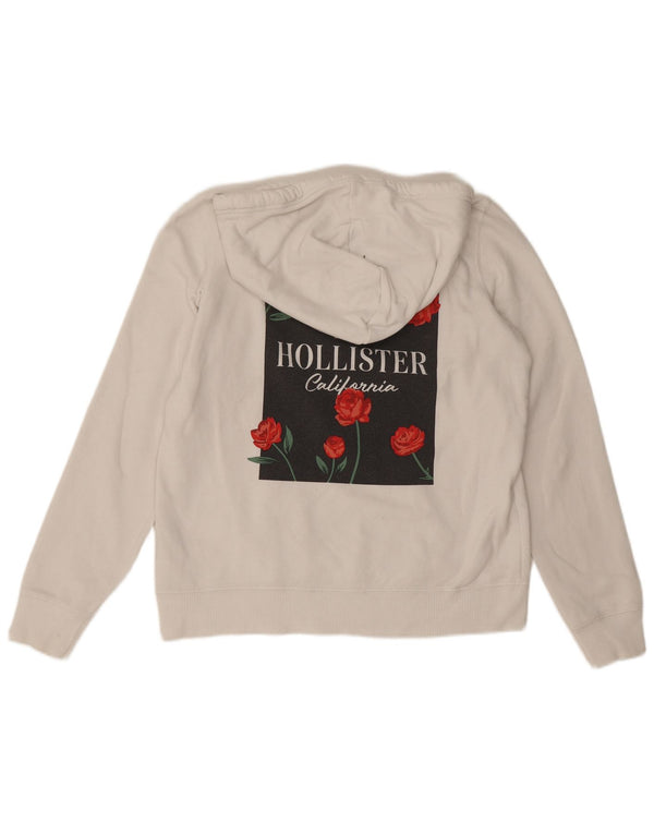 Hollister Womens Graphic Hoodie Jumper UK 14 Medium White Cotton