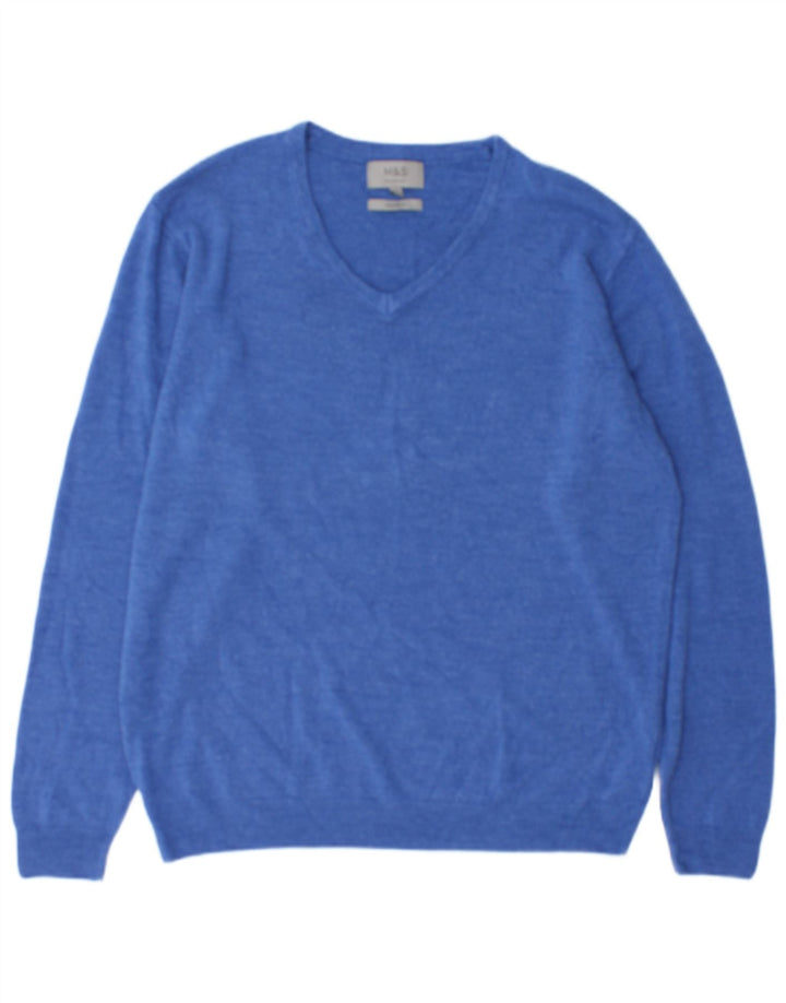 Marks & Spencer Herre V-hals sweater XL Blå Akryl