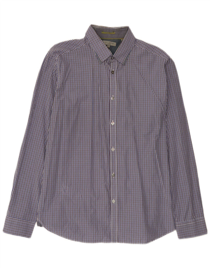 Ted Baker Herrenhemd, Größe 5 XL, blaue Gingham-Baumwolle