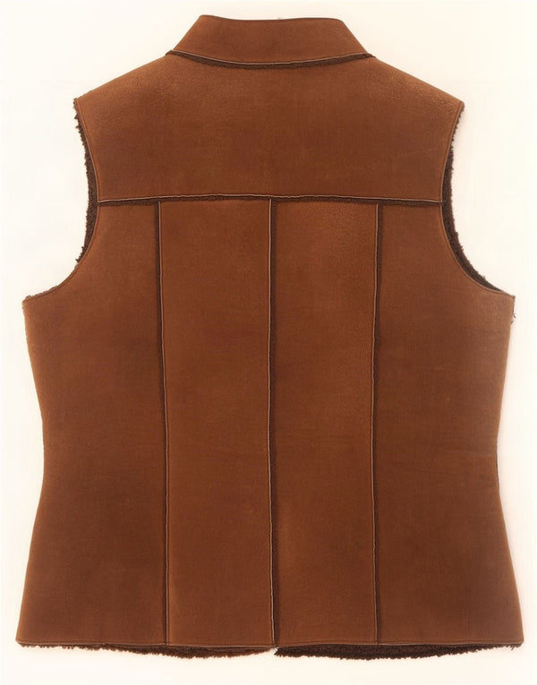 Modern Classics Damen Wildleder-Sherpa-Gilet UK 14 Großes braunes Leder