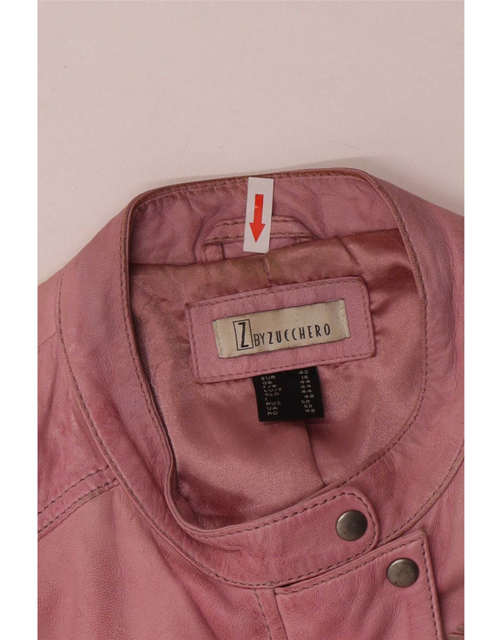 Zucchero Womens Biker Læderjakke UK 16 Large Pink Læder