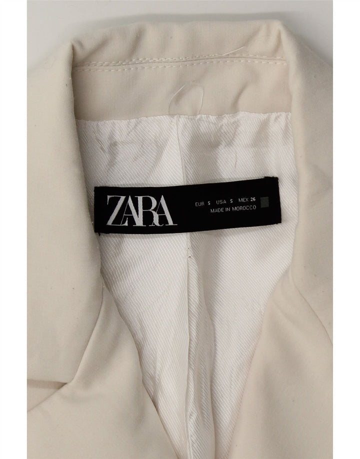 Zara Dame Dobbeltradet Blazer Jacket UK 10 Small White Polyester